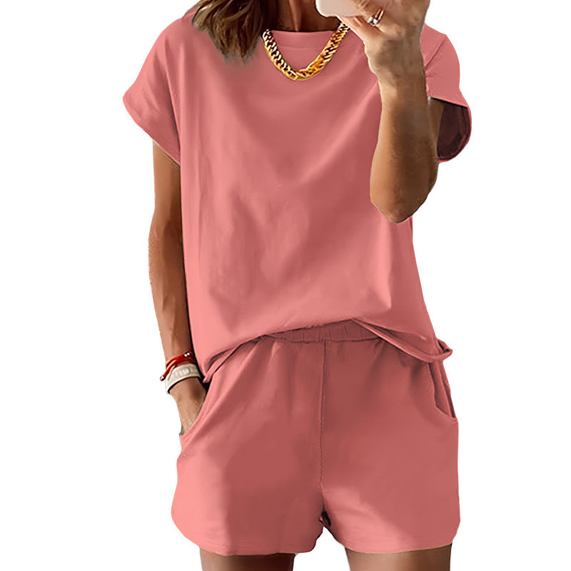 Women's Short-sleeved Shorts Set Summer Round Neck Set