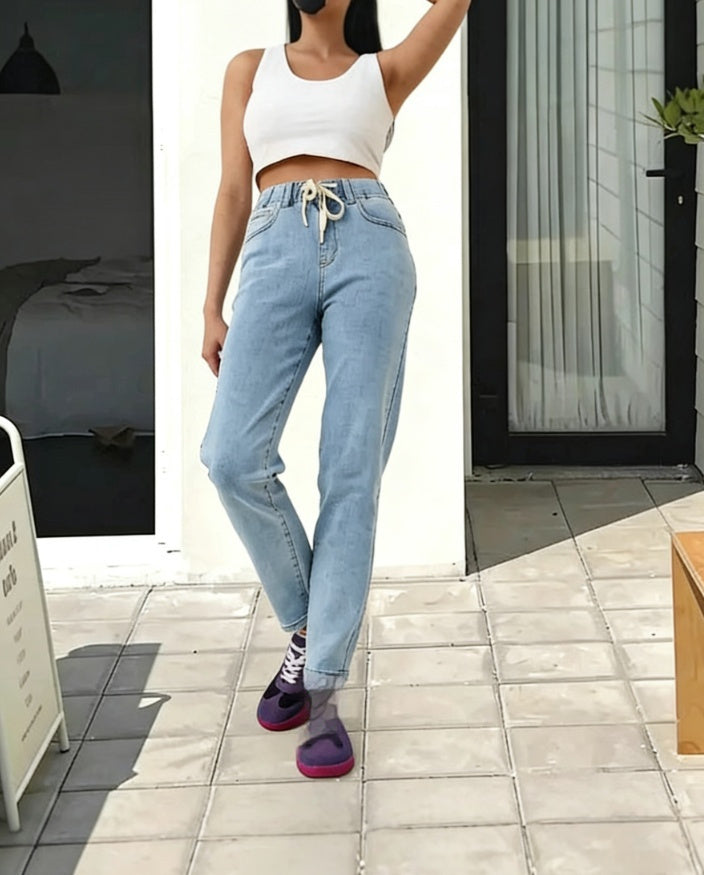 High-waisted Wide-leg Straight Jeans For Women