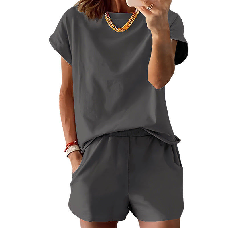 Women's Short-sleeved Shorts Set Summer Round Neck Set