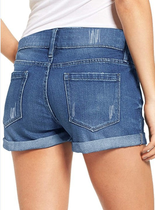 Ripped And Frayed Denim Shorts For Women