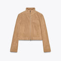 Spring Short Suede Jackets Women Brown Stand Collar Zip