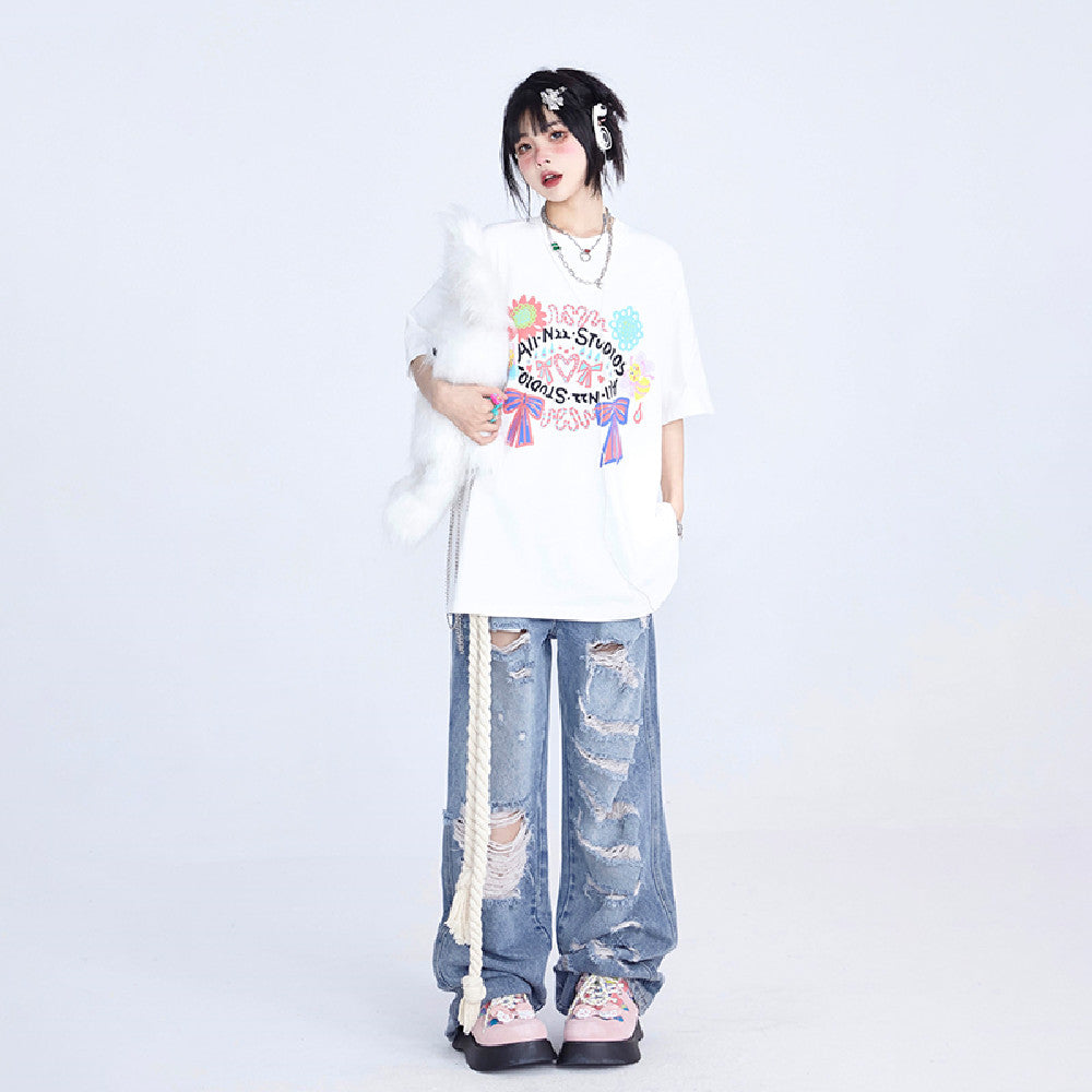 Women's Wide Leg Torn Jeans
