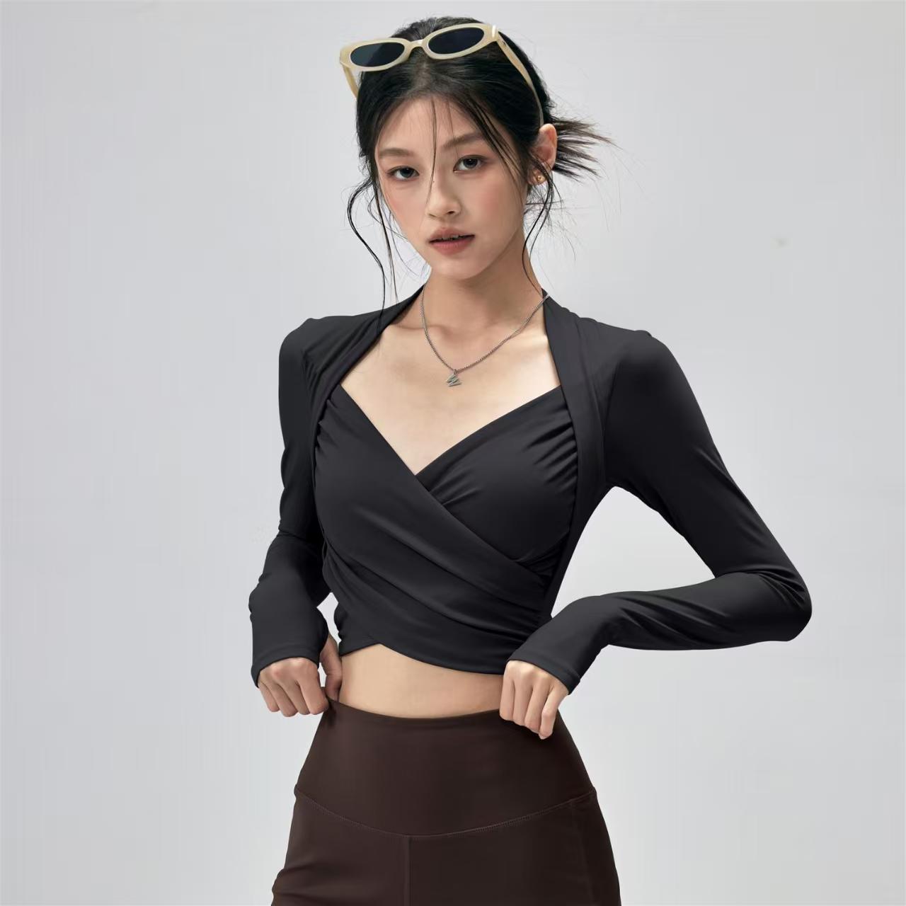 Fitness Top With Chest Pads Yoga WearTight-fitting Long-sleeve Activewear