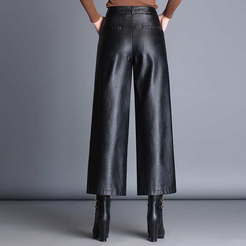 Fashion plus size loose women casual leather pants