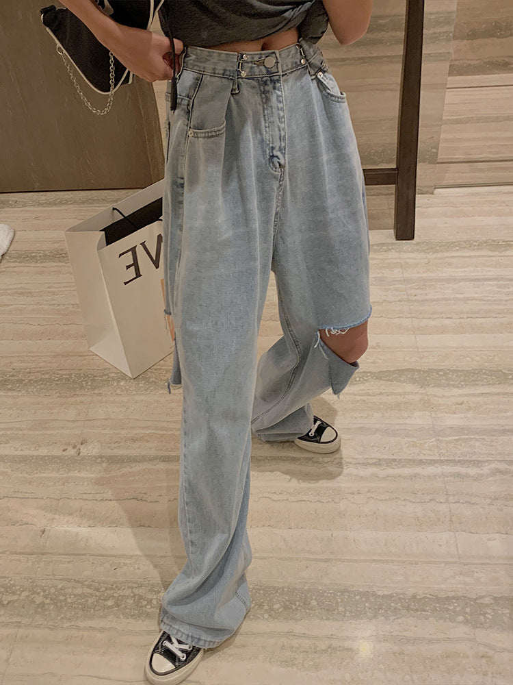 Women's ripped wide-leg jeans