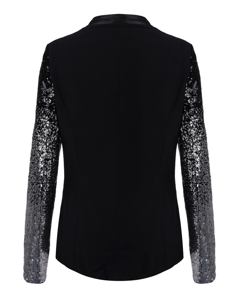 Women Thin Jacket Coat Spring Autumn Long Sleeve Lapel Fashion Silver Black Sequin Elegant Slim Work Blazers Suit feminino