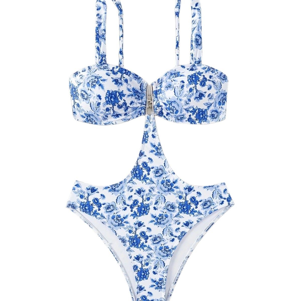 Girls Blue And White Porcelain One-piece Swimsuit