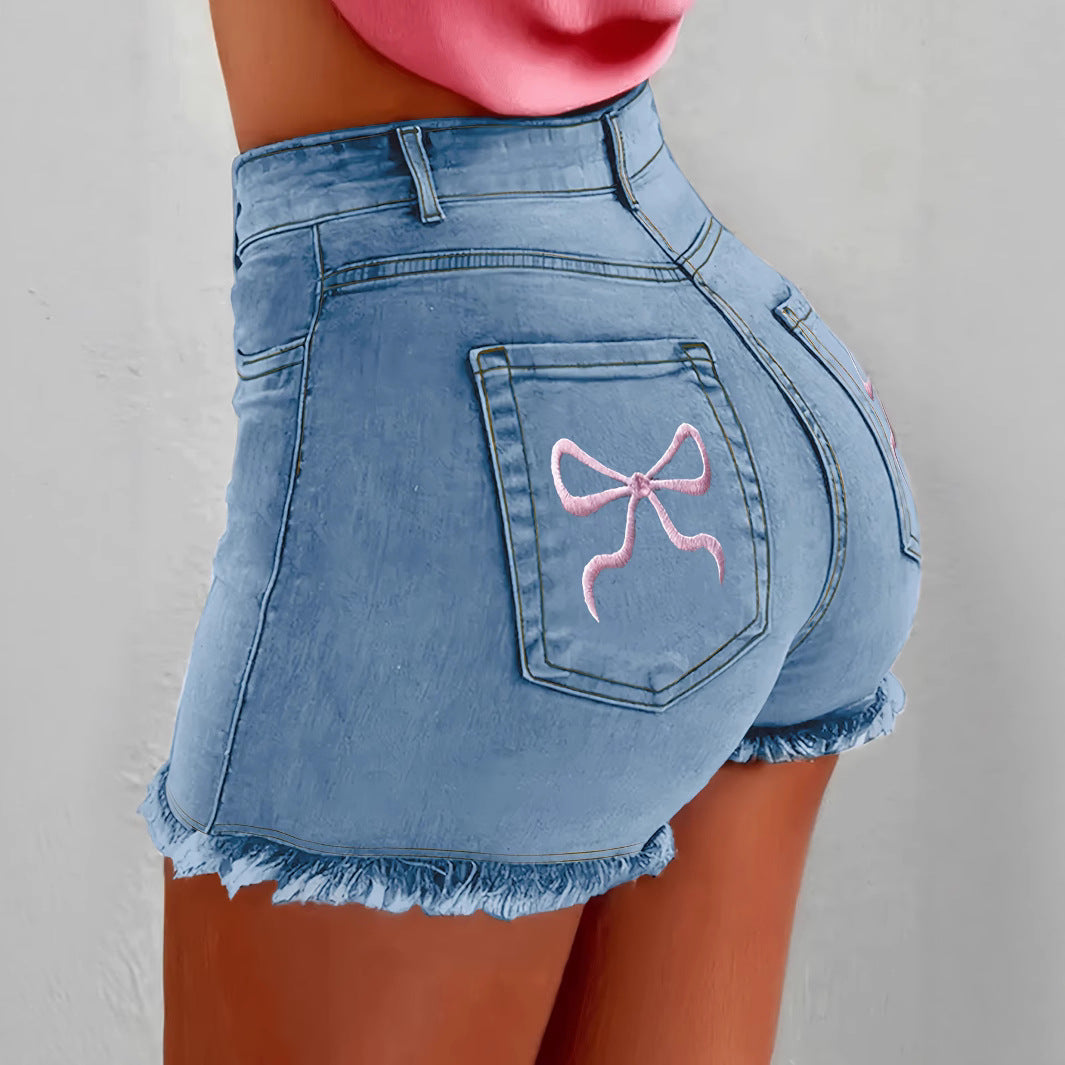 Sweet Bow-Knot Bodycon Denim Shorts For Women
