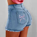 Sweet Bow-Knot Bodycon Denim Shorts For Women