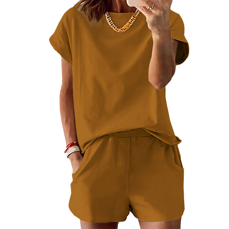 Women's Short-sleeved Shorts Set Summer Round Neck Set
