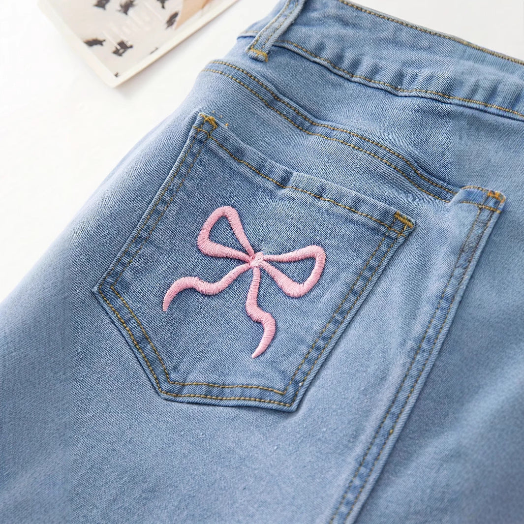 Sweet Bow-Knot Bodycon Denim Shorts For Women