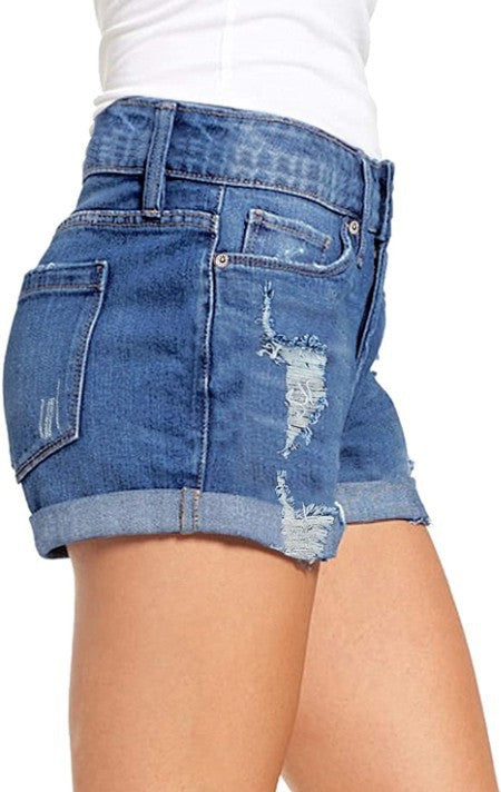 Ripped And Frayed Denim Shorts For Women