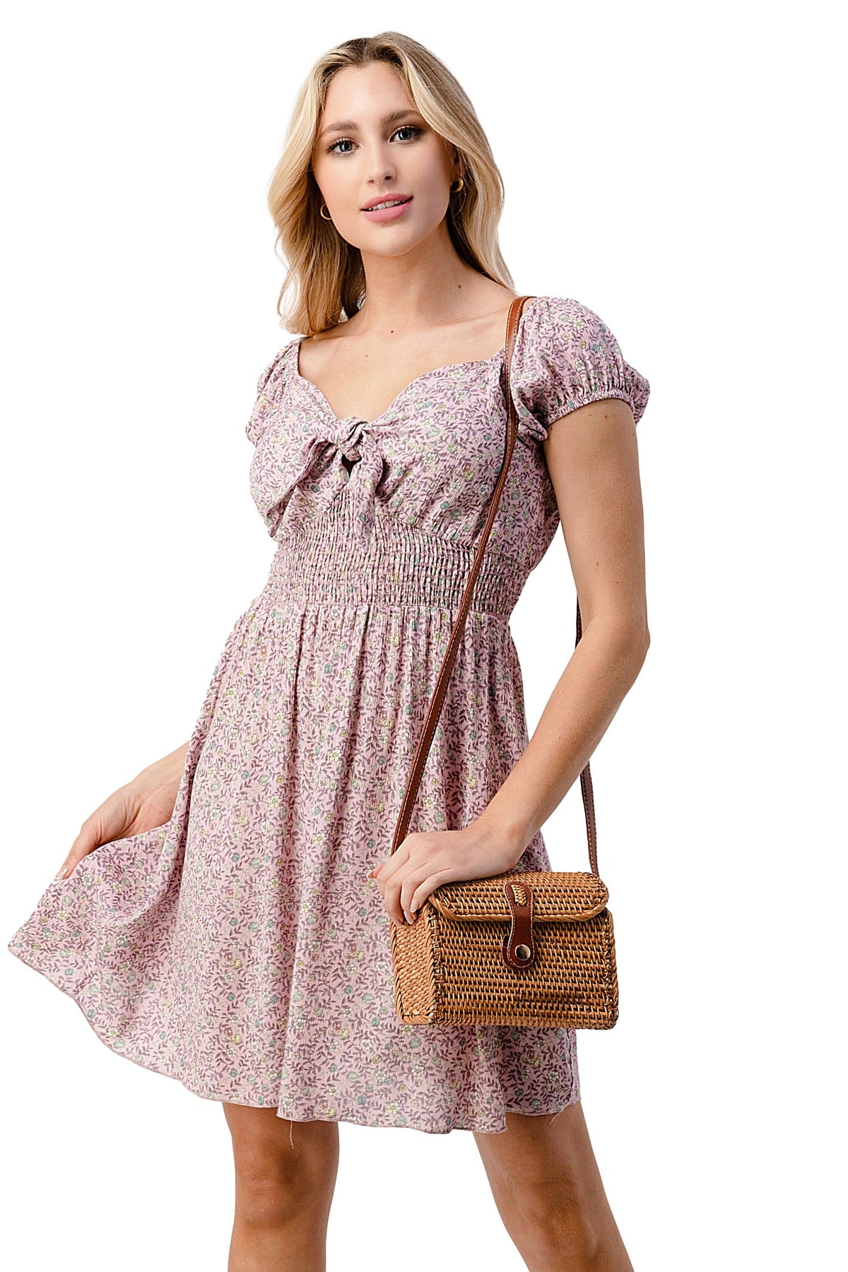 Bow tie front cap sleeves emma dress daisy floral