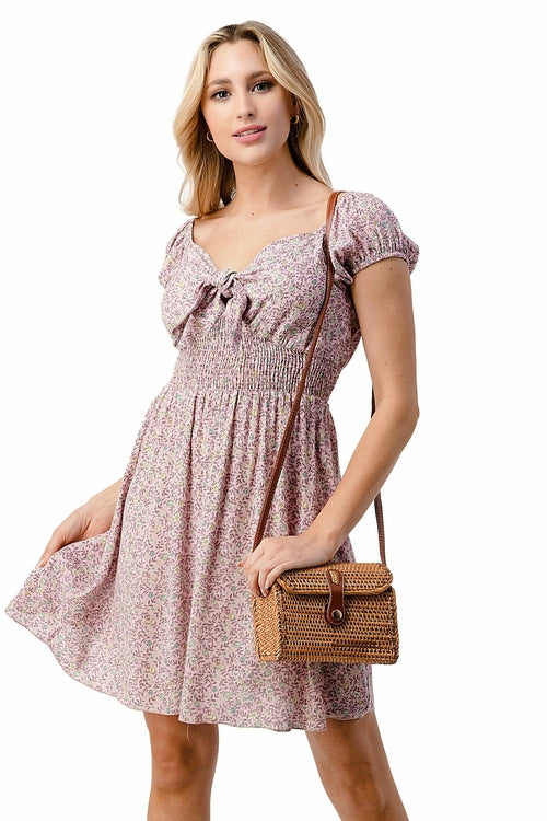 Bow tie front cap sleeves emma dress daisy floral