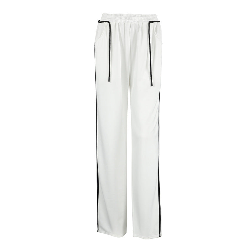Drawstring Contrast-color Casual Pants For Women