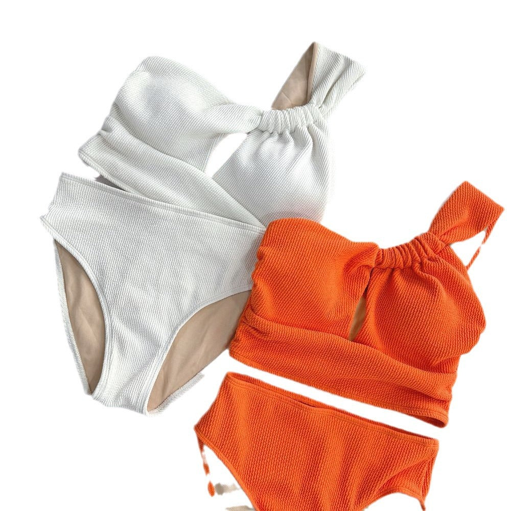 Womens Solid-Color Two-Piece Swimsuit With High-Waisted Bottoms
