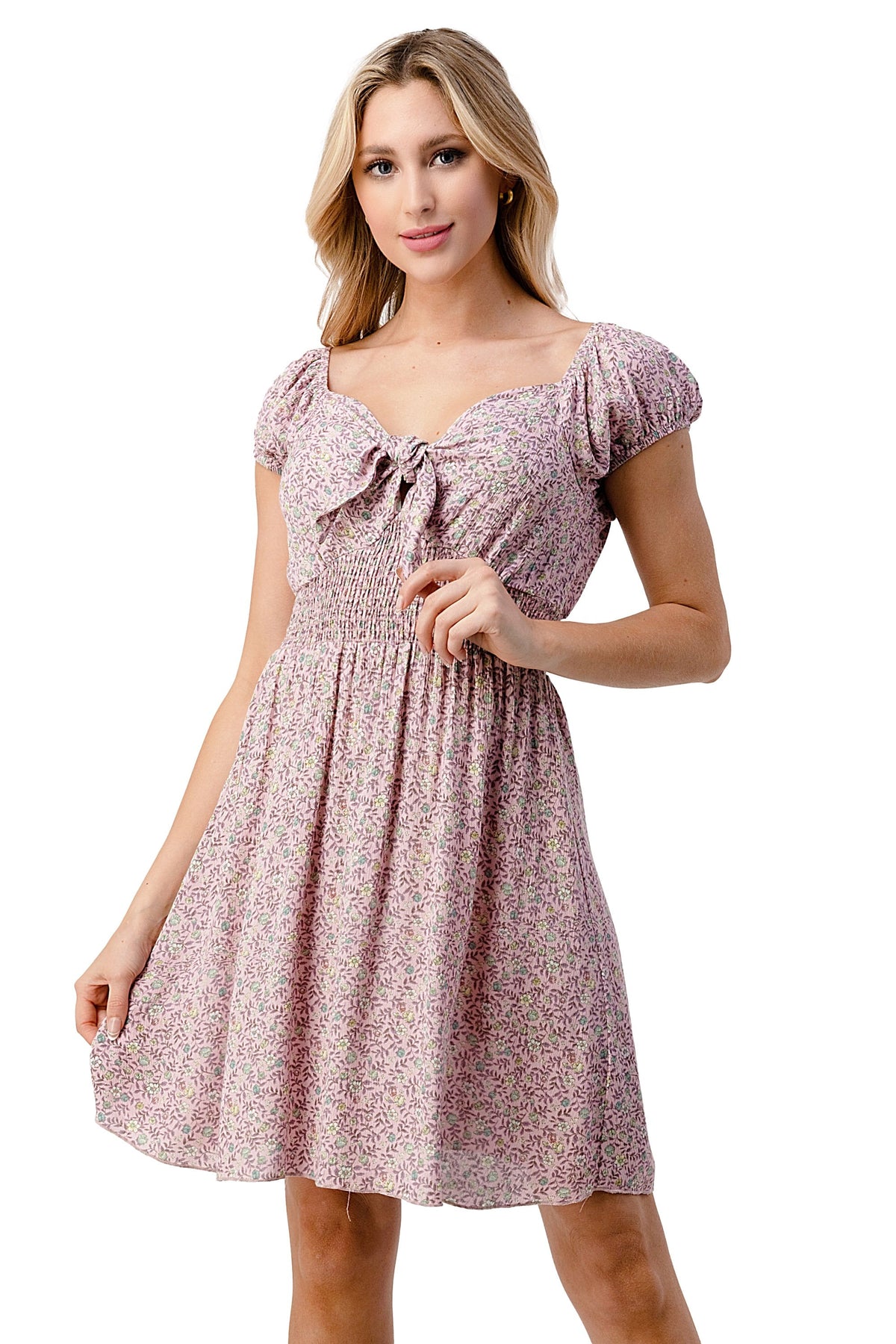 Bow tie front cap sleeves emma dress daisy floral