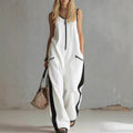 Zip-up Crewneck Sleeveless Casual Cotton Wide-leg Jumpsuit