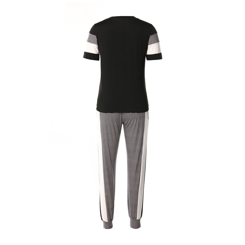 Fashion Women Sets Short Sleeve Tops High Waist Pant