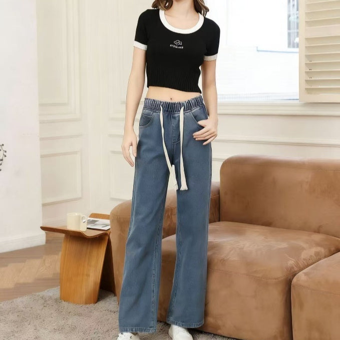 High-waisted Wide-leg Straight Jeans For Women