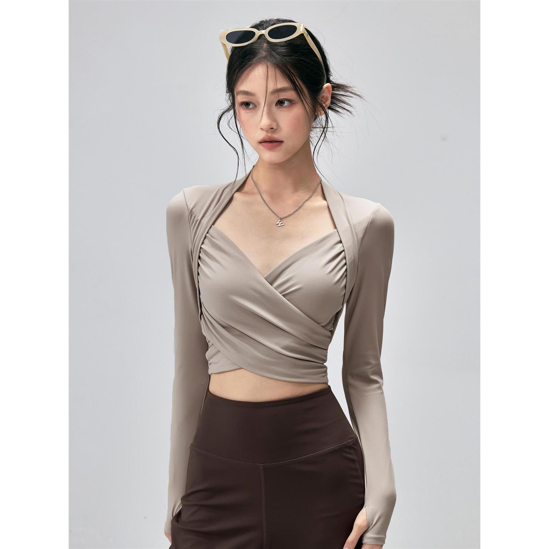 Fitness Top With Chest Pads Yoga WearTight-fitting Long-sleeve Activewear