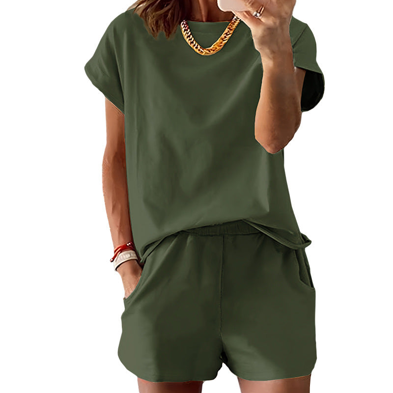 Women's Short-sleeved Shorts Set Summer Round Neck Set