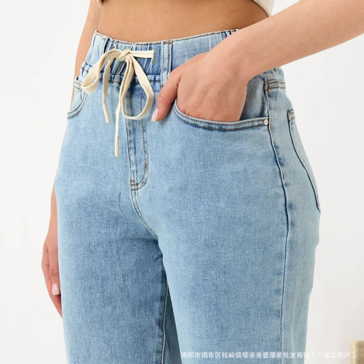 High-waisted Wide-leg Straight Jeans For Women