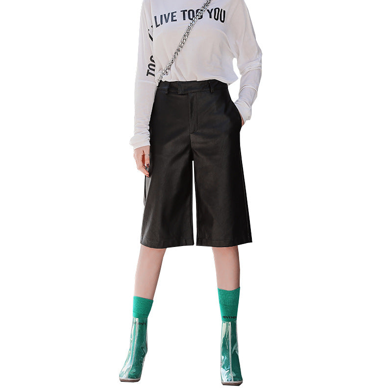 Five-point Leather Pants Women Fashion Pants Korean Version