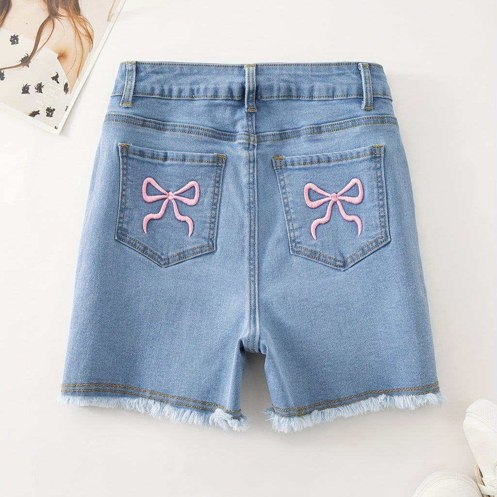 Sweet Bow-Knot Bodycon Denim Shorts For Women