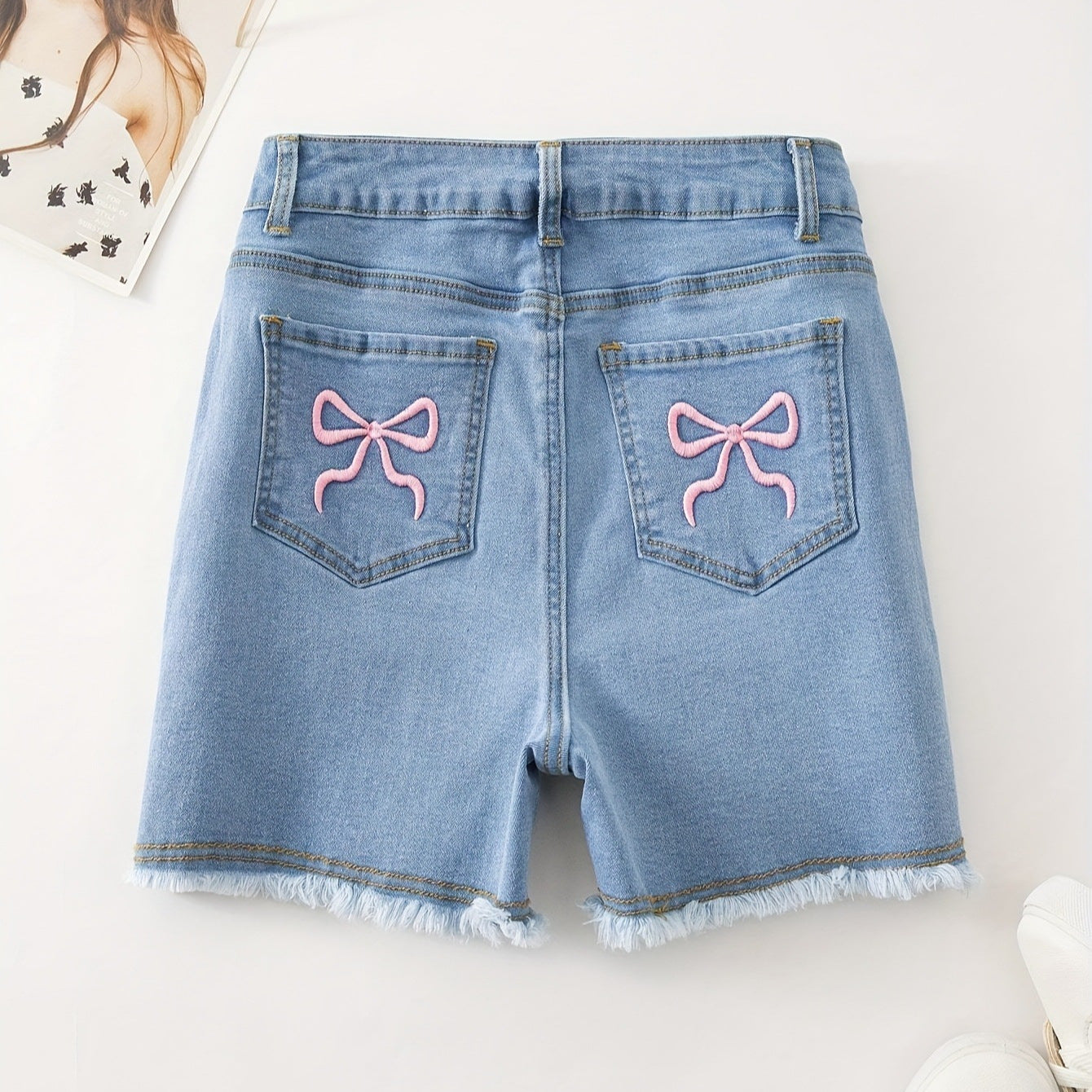 Sweet Bow-Knot Bodycon Denim Shorts For Women