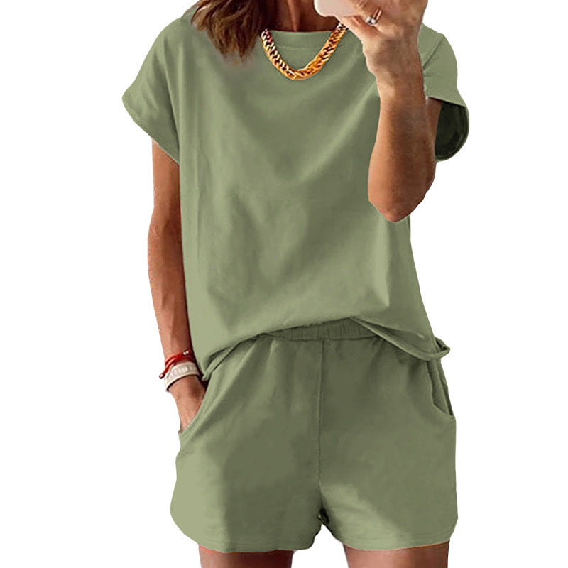 Women's Short-sleeved Shorts Set Summer Round Neck Set