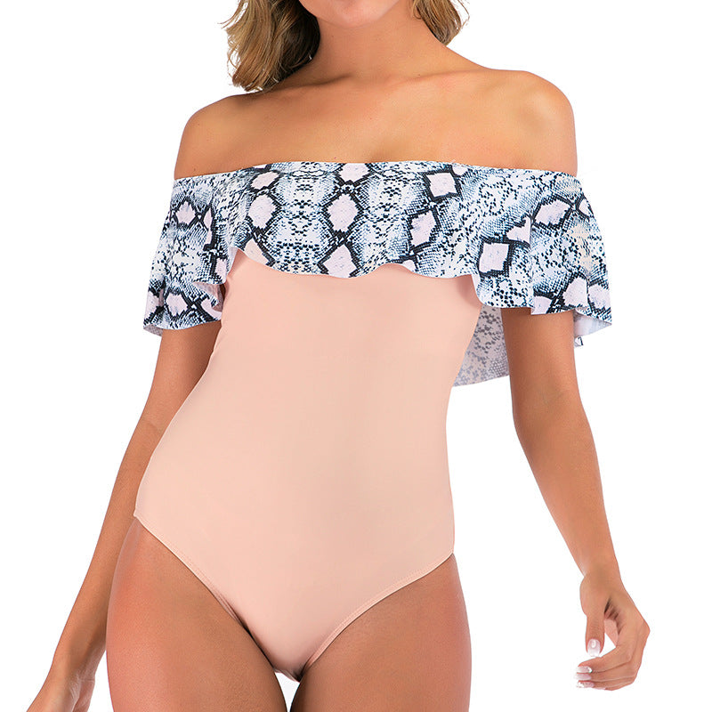 One-piece Swimsuit With Ruffled One-shoulder Print