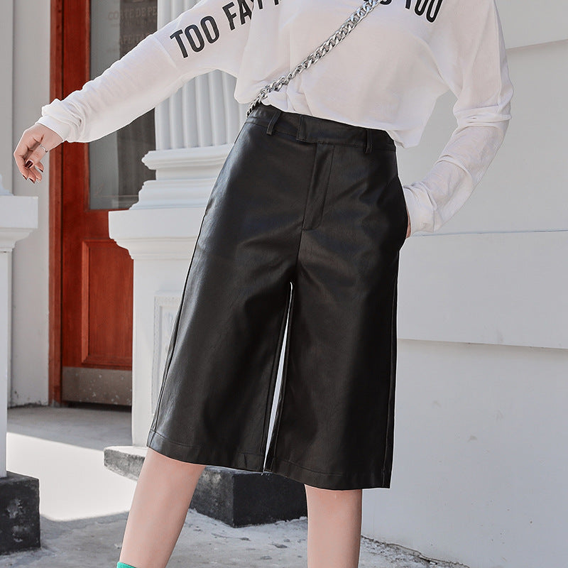 Five-point Leather Pants Women Fashion Pants Korean Version