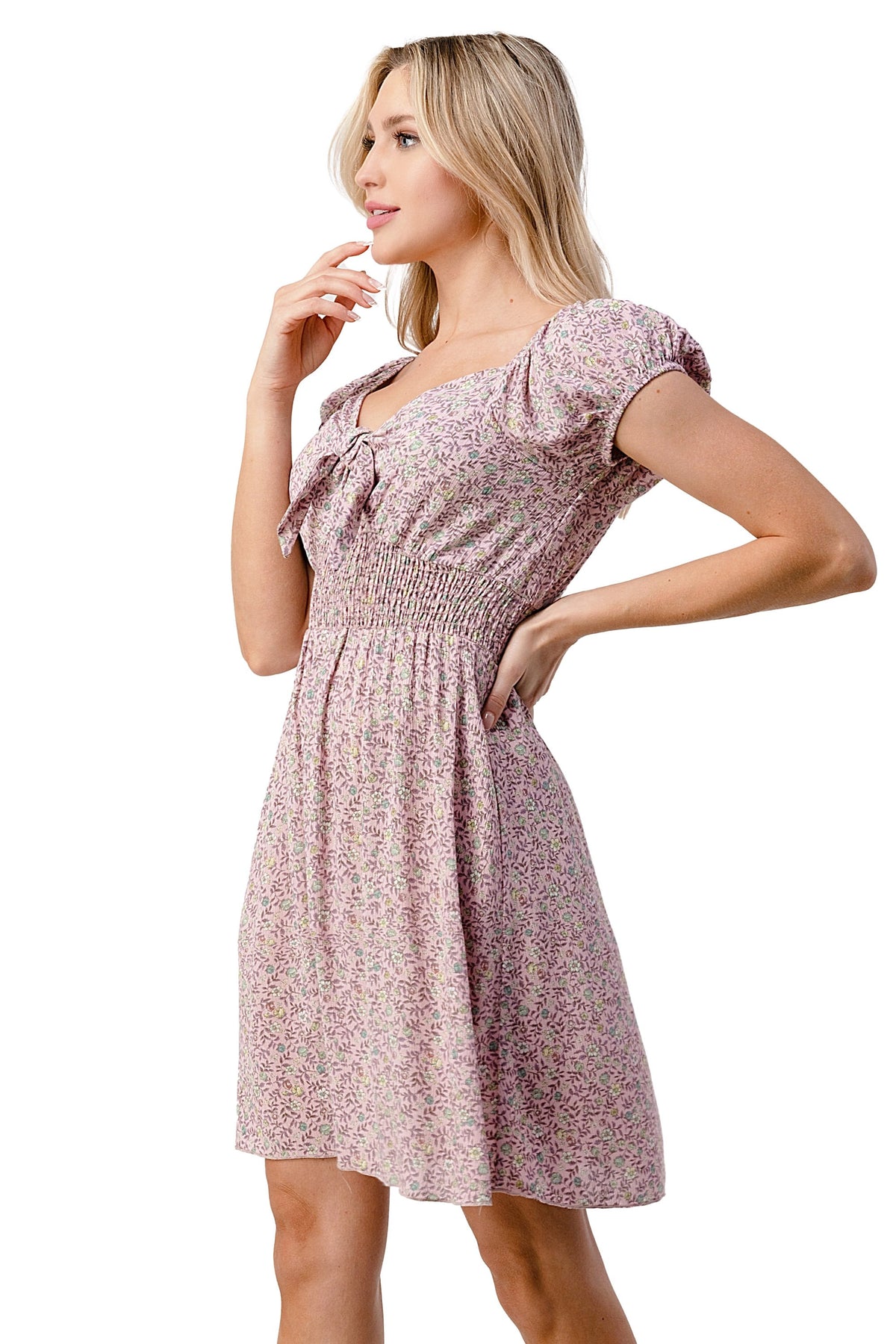 Bow tie front cap sleeves emma dress daisy floral